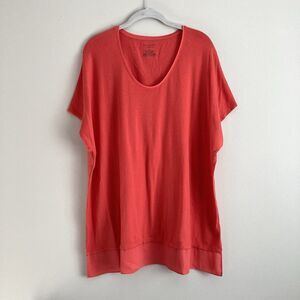 Talbots Plus Size 3X Coral Scoop Neck Short Sleeve Blouse Sheer Hem Classic